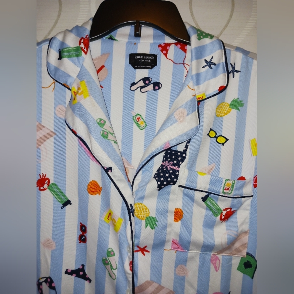 Kate Spade Aqua Stripe Pajamas Set PJ Shirt + Shorts Sleepwear KS12601T - Picture 7 of 16